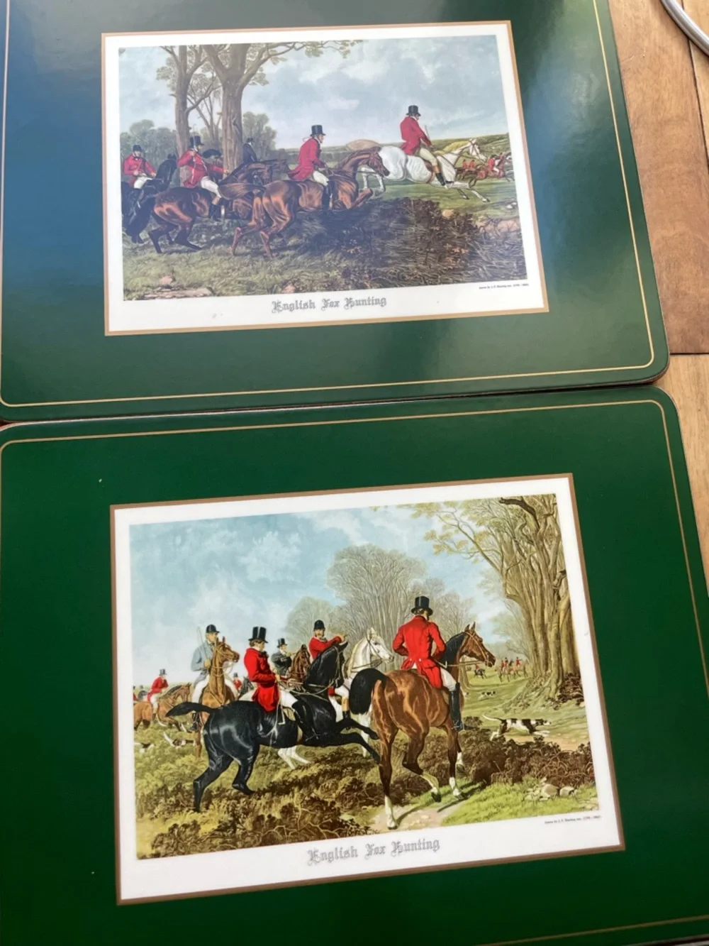 Vintage pimpernel cork placements English fox hunt set of 6